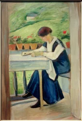 Fille sur le balcon II (en robe bleue)
